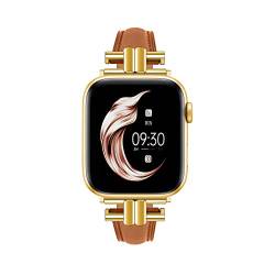 Juntan Leder Slim Band Kompatibel für Apple Watch 38mm 40mm 41mm, Echtes Braun Leder I-Shape Strap Ersatz Armband mit Edelstahl Schnalle für iWatch Frauen Bands Serie 8 7 6 5 4 3 2 1 SE von Juntan