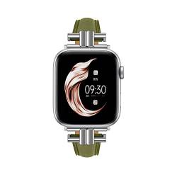 Juntan Leder Slim Band Kompatibel für Apple Watch 38mm 40mm 41mm, Echtes Grün Leder I-Shape Strap Ersatz Armband mit Edelstahl Schnalle für iWatch Frauen Bands Serie 8 7 6 5 4 3 2 1 SE von Juntan