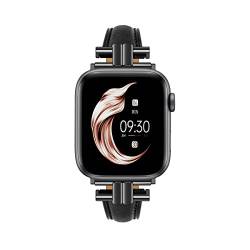 Juntan Leder Slim Band Kompatibel für Apple Watch 38mm 40mm 41mm, Echtes Schwarz Leder I-Shape Strap Ersatz Armband mit Edelstahl Schnalle für iWatch Frauen Bands Serie 8 7 6 5 4 3 2 1 SE von Juntan