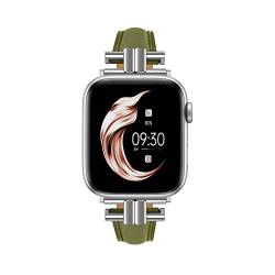 Juntan Leder Slim Band Kompatibel für Apple Watch 42mm 44mm 45mm, Echtes Grün Leder I-Shape Strap Ersatz Armband mit Edelstahl Schnalle für iWatch Frauen Bands Serie 8 7 6 5 4 3 2 1 SE von Juntan