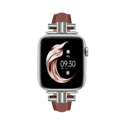 Juntan Leder Slim Band Kompatibel für Apple Watch 42mm 44mm 45mm, Echtes Kastanie Leder I-Shape Strap Ersatz Armband mit Edelstahl Schnalle für iWatch Frauen Bands Serie 8 7 6 5 4 3 2 1 SE von Juntan