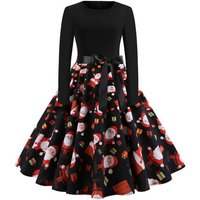 Juoungle Partykleid Weihnachtskleid Langarm Cocktailkleid mit Weihnachtsmotiv Abendkleider von Juoungle