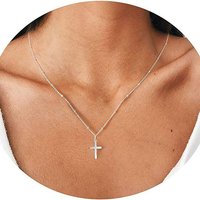 Juoungle Silberkette Kleines Kreuz schlicht Anhänger Schmuck Halskette Schmuck Geschenk von Juoungle