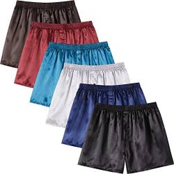 JupiterSecret Herren-Boxershorts aus Satin, seidiges Gefühl, Schlaf-Shorts, Unterwäsche mit Knopfschlitz, seidige Pyjamahose für Herren, 6er-Pack, Farbe 1, X-Large von JupiterSecret