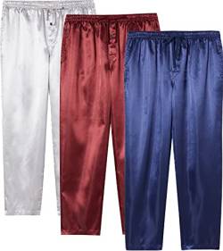 JupiterSecret Herren Satin Pyjamahose Lang Schlafanzughosen für Herren Nachtwäsche 3er Packs mit Taschen und Kordelzug von JupiterSecret