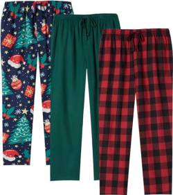 JupiterSecret Weihnachten Herren Flanell Pyjamahose lange Pyjamahose für Männer Nachtwäsche 3 Packs mit Taschen und Kordelzug von JupiterSecret