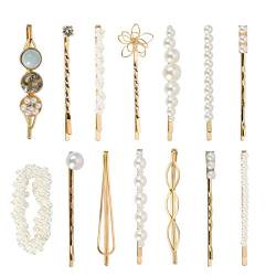 14 Stücke Perle Haarspange, Künstliche Perle Haarklammer mit Haargummi für Mädchen Damen von Juplizy