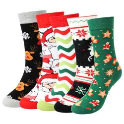 Jupsk Damen Weihnachtssocken Lustige Bunte Socken Baumwolle Kuschelsocken Warm im Herbst und Winter für Damen und Herren, EU 36-44, 5 Paare von Jupsk