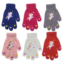 Kinder Winterhandschuhe Fingerhandschuhe Gestrickte Vollfinger Warme Handschuhe für Mädchen Jungen, 4-9 Jahre Alt, Bunte Einhorn Radhandschuhe 6 Paare von Jupsk