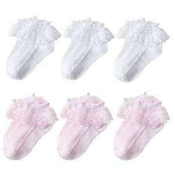 Mädchen Rüschen Socken Weiße Rosa Baumwoll Socken Spitzen Prinzessin Socken Schule Socken Kleidung Accessoires für Baby Kleinkind Kinder 4-7 Jahre 6 Paare von Jupsk