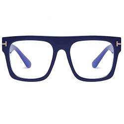 Jurchio Unisex Klassische Brille für Herren und Damen | Platz Brillengestell im Vintage-Look | (blau（Blaulichtfilter Brille）) von Jurchio