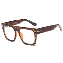 Jurchio Unisex Klassische Brille für Herren und Damen | Platz Brillengestell im Vintage-Look | Ohne Stärke Klarglas Gläser Glasses mit Brillenetui (Leopardenmuster) von Jurchio