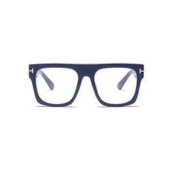Jurchio Unisex Klassische Brille für Herren und Damen | Platz Brillengestell im Vintage-Look | Ohne Stärke Klarglas Gläser Glasses mit Brillenetui (blau) von Jurchio