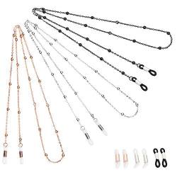 Jurxy 3 Stück Brillenkette Sonnenbrillen Brillen Kette Lesebrillen Brillenbänder in Ketten Brillen Hals Schnur Gläser Band Brille Cords für Damen Geschenk mit 12 Stück Silikon Antirutsch Ringe von Jurxy