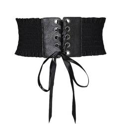 Jurxy Damen Breite Gürtel Leder Taille Band Bandage Elastizität Gurt Kleid Taillengürtel – Schwarz von Jurxy