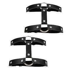 Jurxy Leder Strumpfband 2 PCS Oberschenkel Ring Harness Suspender Gothic Gummi Nieten Strapsbänder Verstellbare - Schwarz Doppelt Reihe von Jurxy
