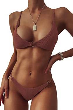 Jusfoouo Damen Bikini Set Klassischer Zweiteiliger Badeanzug Sexy Badeanzug mit verstellbaren Trägern von Jusfoouo