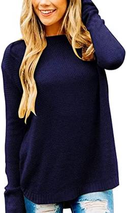 Jusfoouo Damen Rundhals Einfarbiger Pullover Lose Gestrickte Lässiger Langarm Pulli Herbst Winter Basic Sweater Tops von Jusfoouo