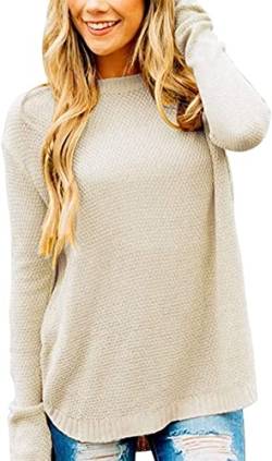 Jusfoouo Damen Rundhals Einfarbiger Pullover Lose Gestrickte Lässiger Langarm Pulli Herbst Winter Basic Sweater Tops von Jusfoouo