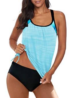 Jusfoouo Tankini Damen Bauchweg Damen Sport Tankini Badeanzug Bügel Zweiteiliger Badeanzug mit Hot Pants Small von Jusfoouo