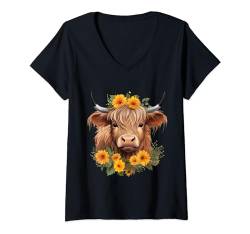 Damen Nur ein Mädchen, das Hochlandkühe liebt T-Shirt mit V-Ausschnitt von Just A Girl Who Loves Cows