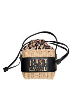Just Cavalli kleine Korbtasche, Handtasche, Umhängetasche, Natur-Schwarz von Just Cavalli