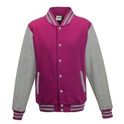 Just Hoods - Girlie College Jacke 'Varsity Jacket' / Hot Pink/Heather Grey, S von Just Hoods