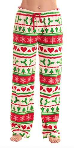 Just Love Damen Plüsch-Pyjamahose für Damen, Weiß - Mistelzweig Fairisle, M von Just Love