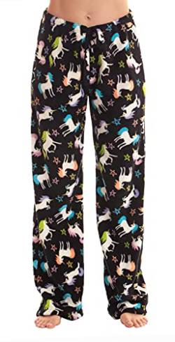 Just Love Damen Plüsch Pyjamahose für Frauen, Schwarz – Einhorn-Sterne, Small von Just Love