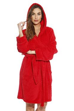 Just Love Kimono Robe Chevron Textur Fleece Kapuzen-Bademäntel für Frauen - Rot - Small von Just Love
