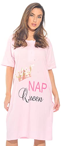 Just Love Kurzärmeliges Nachthemd, übergroßer Siebdruck, Schlafkleid für Damen, Hellrosa – Nap Queen., Large von Just Love