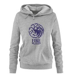 Just Style It - Fire and Blood - Game of Thrones - Damen Hoodie - Grau / Lila Gr. M von Just Style It