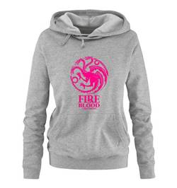 Just Style It - Fire and Blood - Game of Thrones - Damen Hoodie - Grau / Pink Gr. M von Just Style It