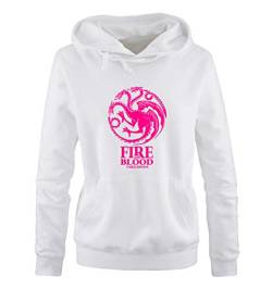 Just Style It - Fire and Blood - Game of Thrones - Damen Hoodie - Weiss / Pink Gr. L von Just Style It