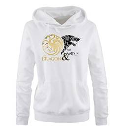 Just Style It - The Dragon and The Wolf - Game of Thrones - Damen Hoodie - Weiss / Schwarz-Gold Gr. M von Just Style It