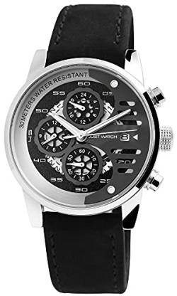 Just Watch Rowan Herren-Uhr Echt Leder Multifunktion Datum Analog Quarz JW20092 (schwarz grau) von Just Watch