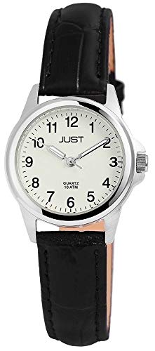 Just Damenuhr Beige Schwarz Analog Metall Echt-Leder Quarz Armbanduhr von Just