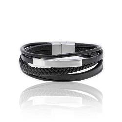 Herren Armband Echt-Leder Armband schwarz mit Edelstahl Magnet verschluss, mehrreihig (20,5cm) von Just4Trend