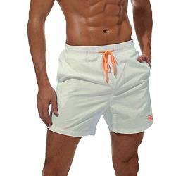 JustSun Badehose Herren Badeshorts Herren Kurz Schnelltrocknend Männer Schwimmhose Boardshorts Herren Beachshorts Swim Shorts Weiß S von JustSun