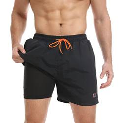 JustSun Badehose Herren Badeshorts Herren Kurz mit Kompression 2 in 1 Schnelltrocknend Männer Schwimmhose Schwimmshort Strandshorts Herren Swim Shorts Schwarz S von JustSun