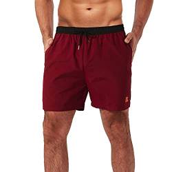 JustSun Badehose Herren Wasserabweisend Sommer Surf Badeshorts Schnelltrockend Schwimmhose mit Mesh-Futter und Taschen Rotwein XX-Large von JustSun