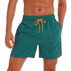 JustSun Badeshorts Herren Badehose Männer Schwimmhose Schnelltrocknend Boardshorts Strandshorts Beachshorts mit Reissverschlusstasche Grün M von JustSun