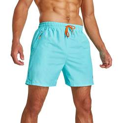 JustSun Badeshorts Herren Badehose Männer Schwimmhose Schnelltrocknend Boardshorts Strandshorts Beachshorts mit Reissverschlusstasche Hellblau M von JustSun