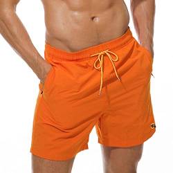 JustSun Badeshorts Herren Badehose Männer Schwimmhose Schnelltrocknend Boardshorts Strandshorts Beachshorts mit Reissverschlusstasche Orange L von JustSun