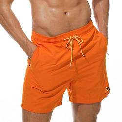 JustSun Badeshorts Herren Badehose Männer Schwimmhose Schnelltrocknend Boardshorts Strandshorts Beachshorts mit Reissverschlusstasche Orange XL von JustSun