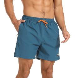 JustSun Badeshorts Herren Badehose Männer Schwimmhose Schnelltrocknend Boardshorts Strandshorts Beachshorts mit Reissverschlusstasche Pfauenblau M von JustSun