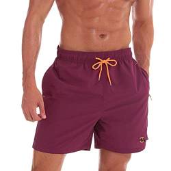 JustSun Badeshorts Herren Badehose Männer Schwimmhose Schnelltrocknend Boardshorts Strandshorts Beachshorts mit Reissverschlusstasche Rot L von JustSun