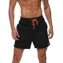 JustSun Badeshorts Herren Badehose Männer Schwimmhose Schnelltrocknend Boardshorts Strandshorts Beachshorts mit Reissverschlusstasche Schwarz M von JustSun