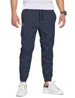 JustSun Chino Hosen Herren Baumwolle Freizeithose Herren Jogginghose Herren Sporthose Männer Lang Trainingshose mit Kordelzug Casual Hose mit Taschen Blau S von JustSun