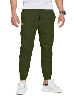 JustSun Chino Hosen Herren Baumwolle Freizeithose Herren Jogginghose Herren Sporthose Männer Lang Trainingshose mit Kordelzug Casual Hose mit Taschen Grün M von JustSun